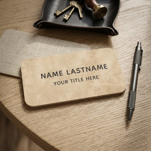 Beige Aged Paper Minimalist Professional Name Tag