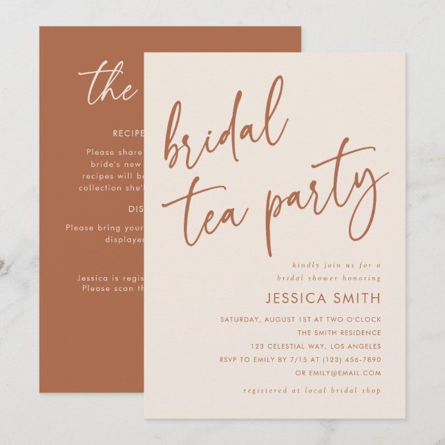Beige All in One QR Code Bridal Tea Party Shower Invitation (Front/Back)