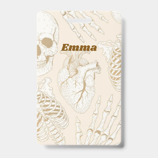 Beige Anatomy Skeleton Medical Aesthetic Design ID Badge