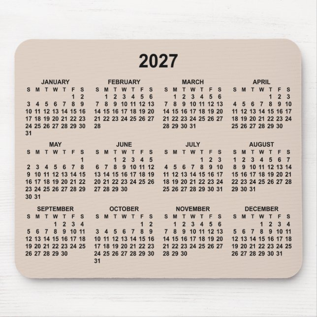 Beige and Black 2027 Calendar Mouse Mat (Front)