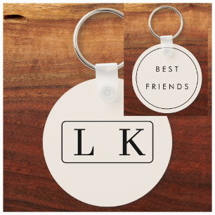 Beige and Black best friends Monogrammed Key Ring