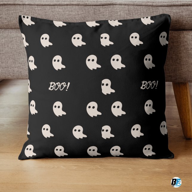 Beige and Black “Boo!” Halloween Cute Minimal Fall Cushion (Creator Uploaded)