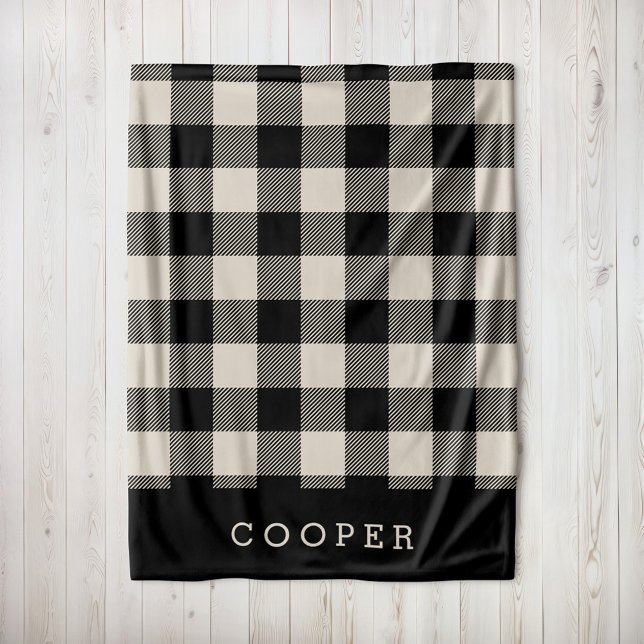 Beige and Black Buffalo Check Monogram Fleece Blanket (Creator Uploaded)