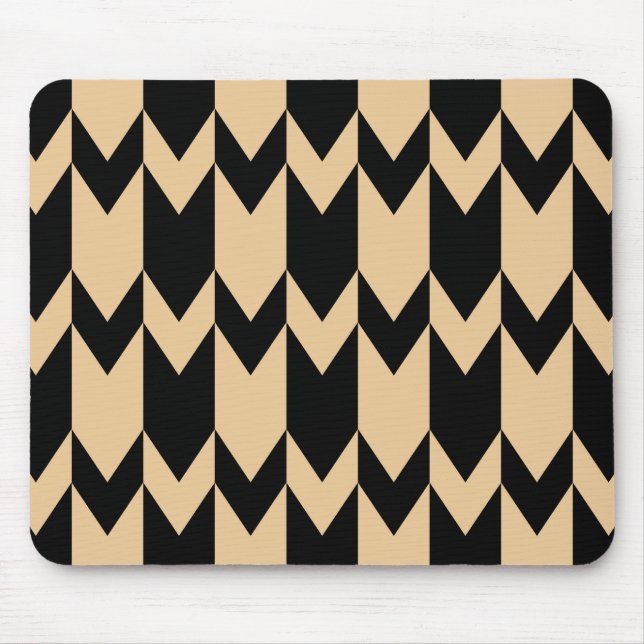 Beige and Black Chevron Pattern. Mouse Mat (Front)