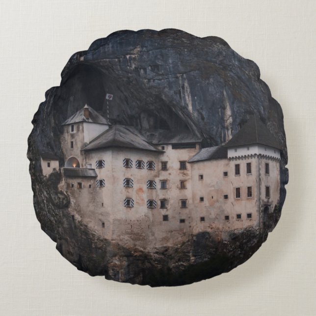 BEIGE AND BLACK CONCRETE HOUSE ROUND CUSHION (Front)