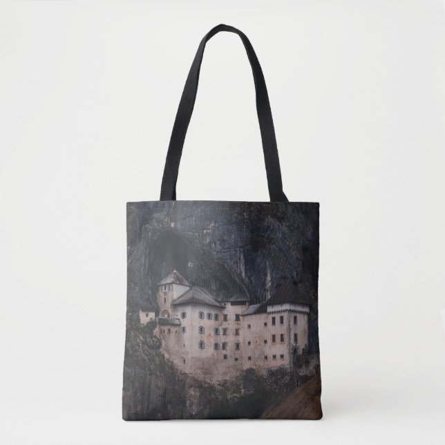BEIGE AND BLACK CONCRETE HOUSE TOTE BAG (Front)