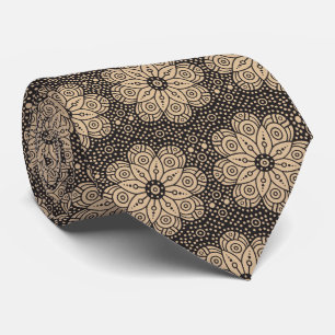 Beige and black ethnic mandala pattern tie