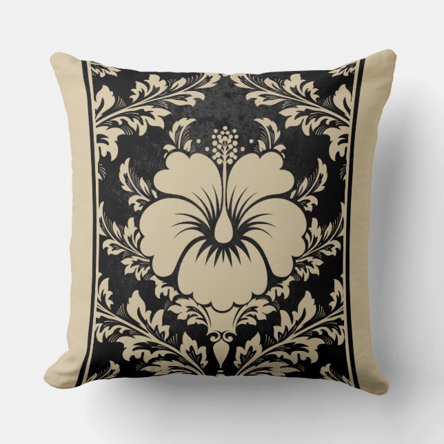 Beige and black floral Throw Pillow (Front)