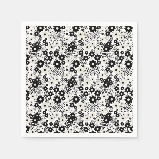 Beige and Black Flowers Napkin (Front)