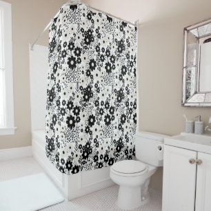 Beige and Black Flowers Shower Curtain