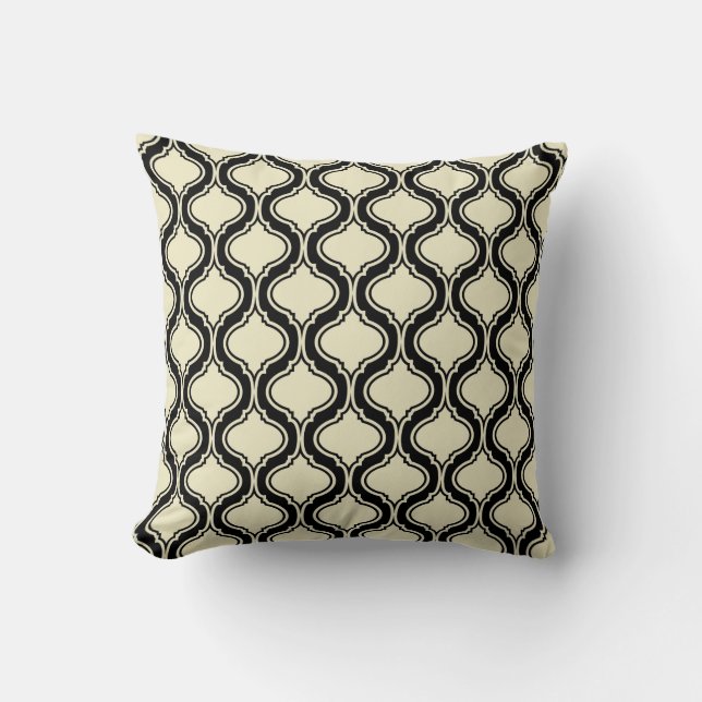 Beige And Black Geometric Pattern Cushion (Front)