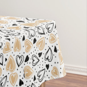 Beige And Black Hearts Tablecloth