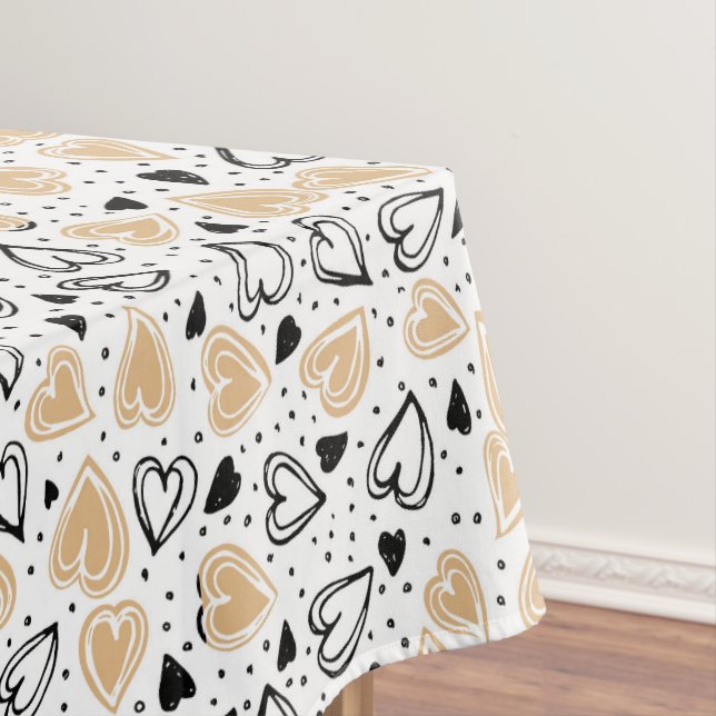Beige And Black Hearts Tablecloth (In Situ)