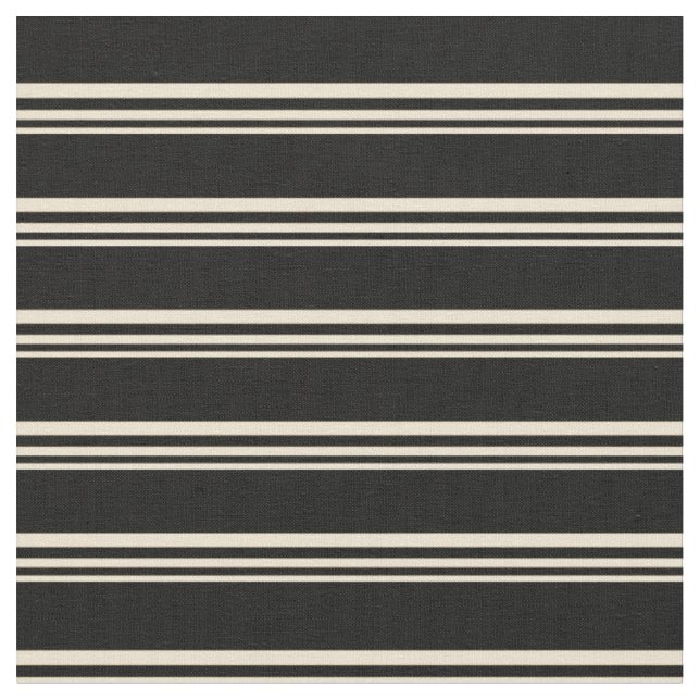 Beige and Black Lined Pattern Fabric (Close Up)