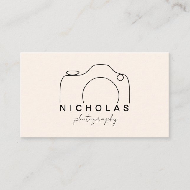 Beige and Black Minimalist Photography Business Card (Front)