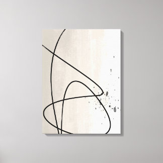 Beige and Black One Line Minimalist Abstract Art Canvas Print