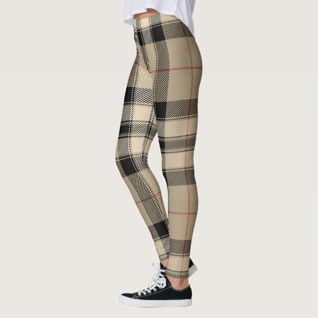 Beige And Black Plaid Designer Look Leggings (Left)