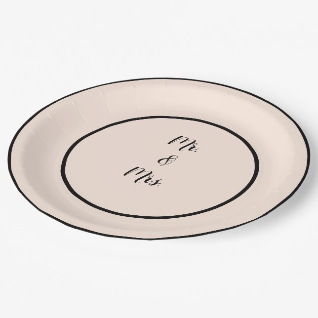 Beige and Black Spring Wedding Paper Plates (Angled)