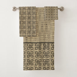 Beige and Black Weaved Pattern Bath Towel Set