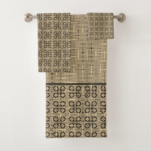 Beige and Black Weaved Pattern Bath Towel Set (Insitu)