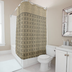Beige and Black Weaved Pattern Shower Curtain