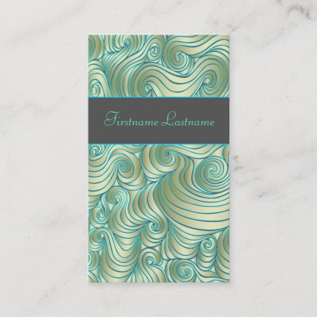 Beige And Blue Abstract Random Swirls Business Card (Front)