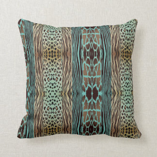 Beige And Blue Animal  Printed Zebra Stripe Pillow