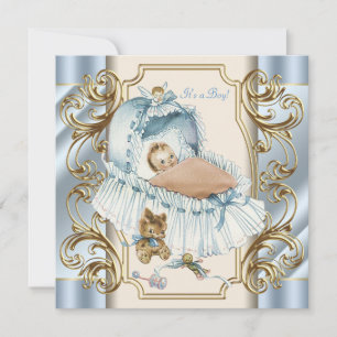 Beige and Blue Baby Boy Shower Invitation