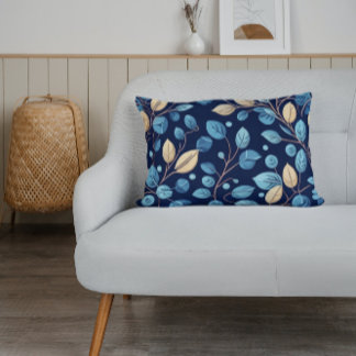 Beige and Blue Botanicals -  Lumbar Cushion