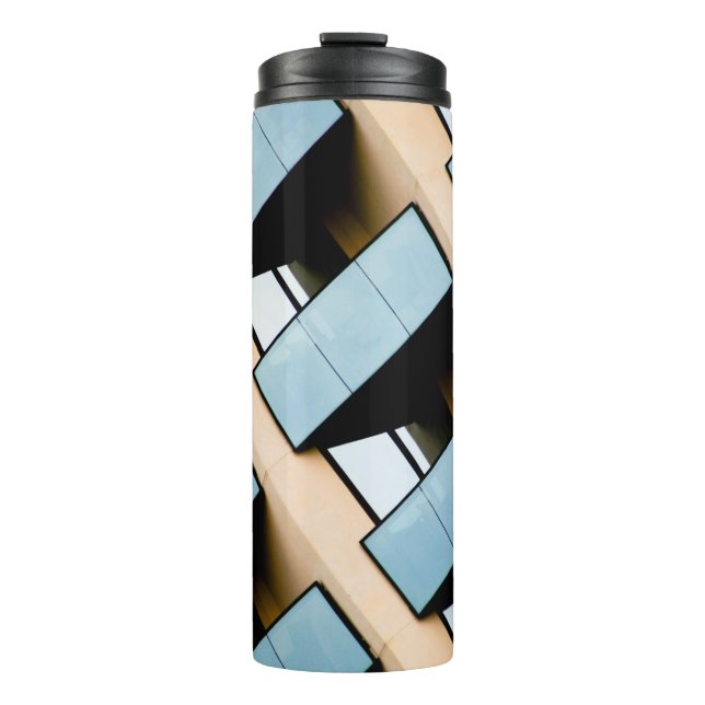 Beige and Blue Building Abstract Thermal Tumbler (Front)