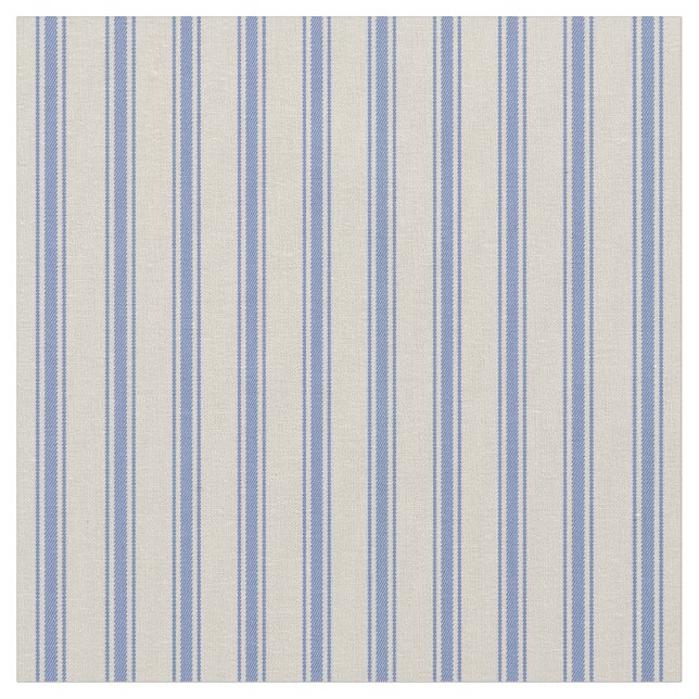 Beige and Blue Classic Ticking Stripes Fabric (Close Up)