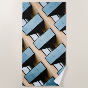 Beige and Blue Geometric Pattern Beach Towel