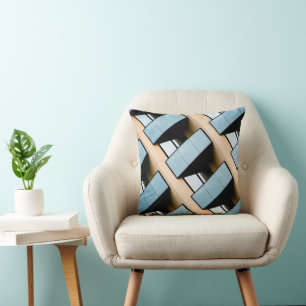 Beige and Blue Geometric Pattern Cushion