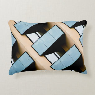 Beige and Blue Geometric Pattern Decorative Cushion