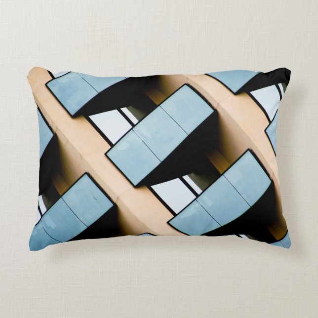 Beige and Blue Geometric Pattern Decorative Cushion (Front)