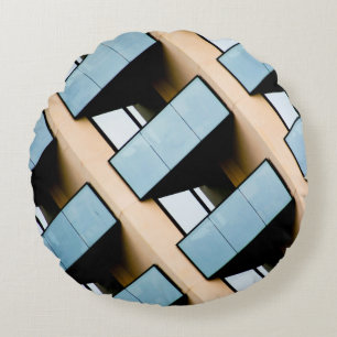 Beige and Blue Geometric Pattern Round Cushion