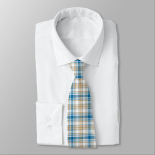 Beige And Blue Plaid Neck Tie