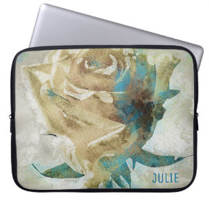Beige And Blue Rose Laptop Sleeve