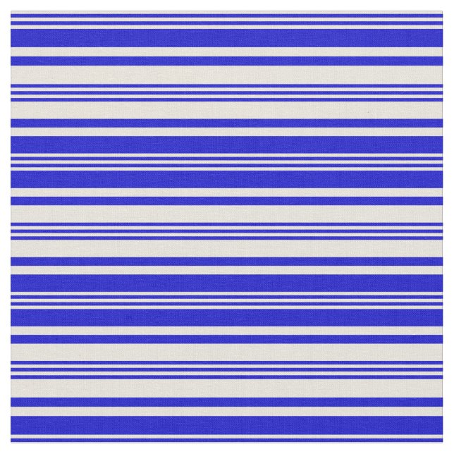 Beige and Blue Striped Pattern Fabric (Close Up)