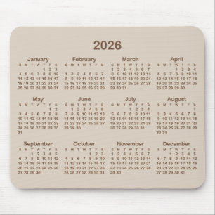 Beige and Brown 2026 Calendar Mouse Mat