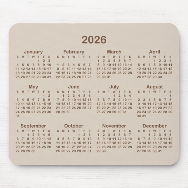 Beige and Brown 2026 Calendar Mouse Mat (Front)