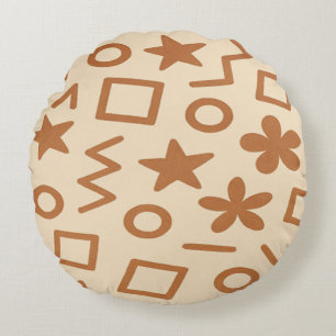 Beige and Brown Abstract Design Round Pillow