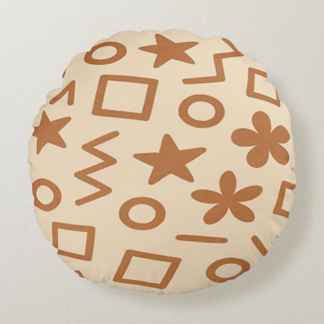 Beige and Brown Abstract Design Round Pillow (Front)