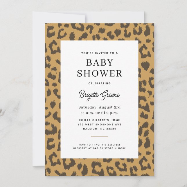 Beige and Brown Animal Print Baby Shower Invitation (Front)