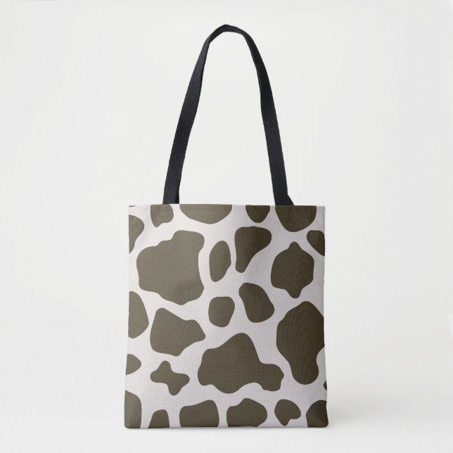Beige and brown animal print tote bag (Front)
