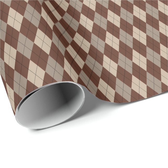 Beige and Brown Argyle Wrapping Paper (Roll Corner)