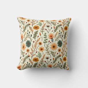 Beige and Brown Boho Flowers Cushion