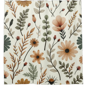 Beige and Brown Boho Flowers Shower Curtain