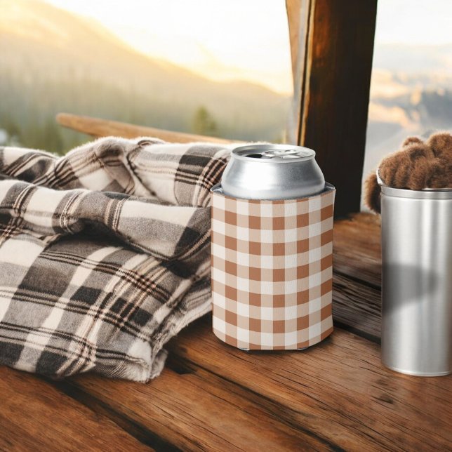 Beige and Brown Buffalo Plaid Can Cooler (Creator Uploaded)