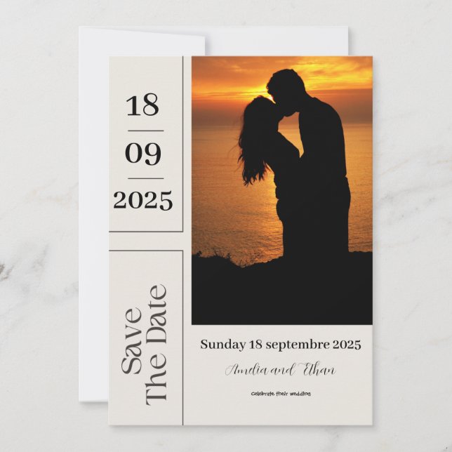 Beige and Brown Geometric Save the Date Wedding In Invitation (Front)